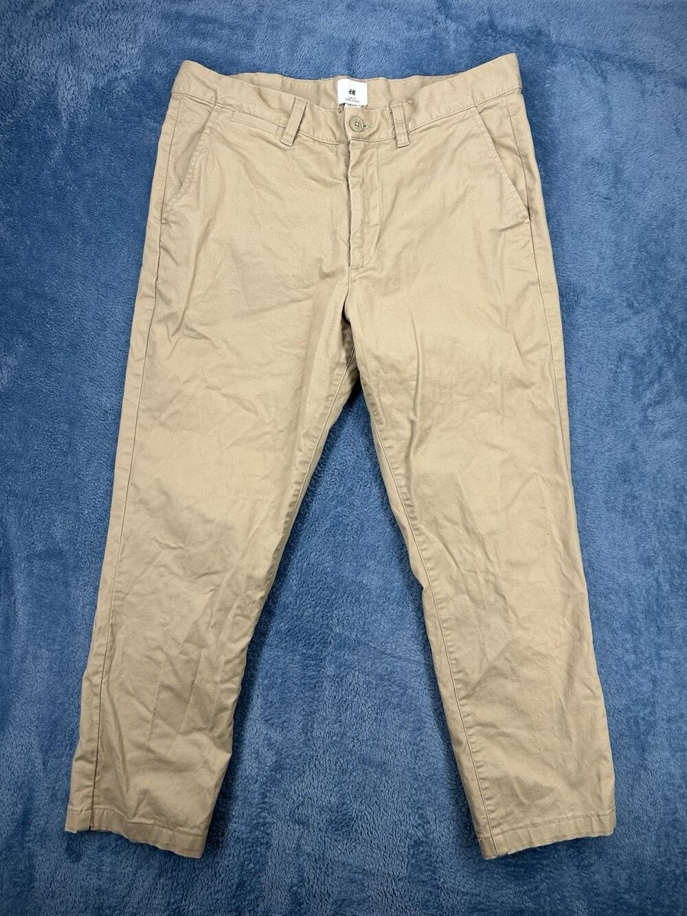 H&M L.O.G.G Mens 32x26 Skinny Fit Stretch Cuffed Chino Pants Brown